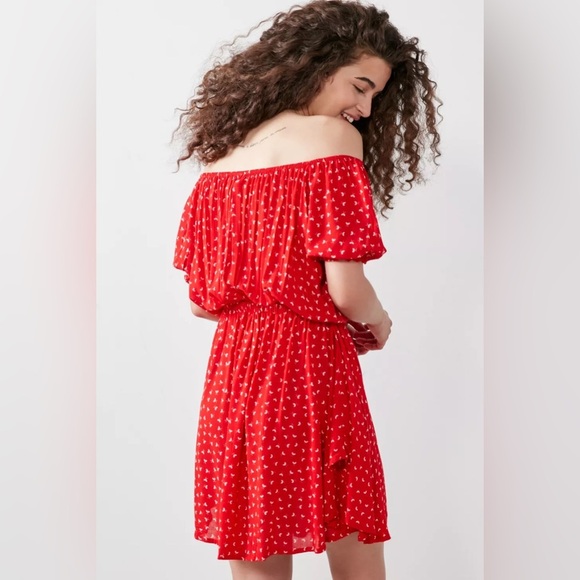 Faithfull the Brand Size 2 Jardim Red White Off the Shoulder Lightweight Dress - Picture 2 of 13